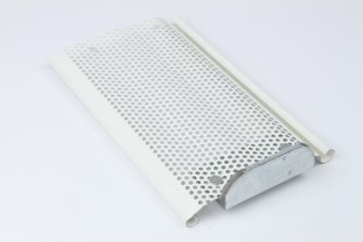 White lacquered Microperforated Slat 8/10°, 110 mm with Hurricane end-pieces, Appr