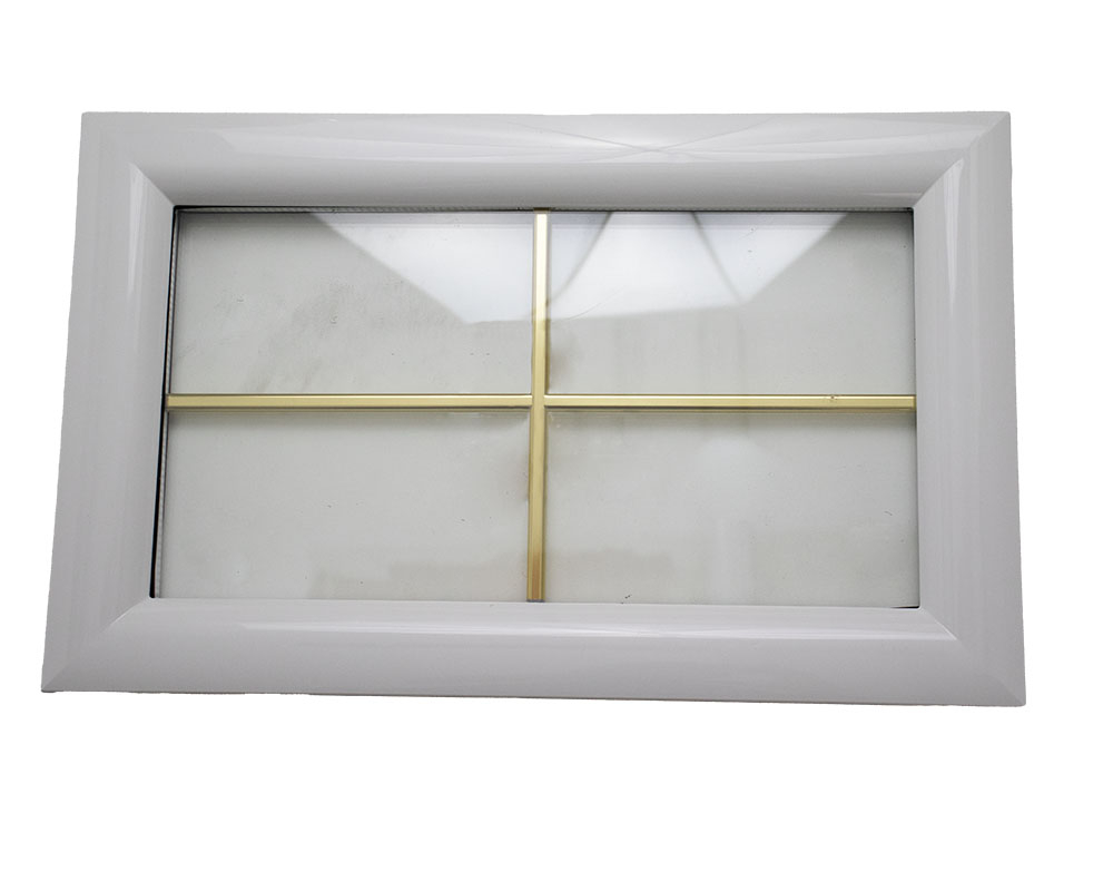 Hublot Cassette - Blanc - Vitrage 4/10/33.2 - CLAIR & Motif CROIX Laiton