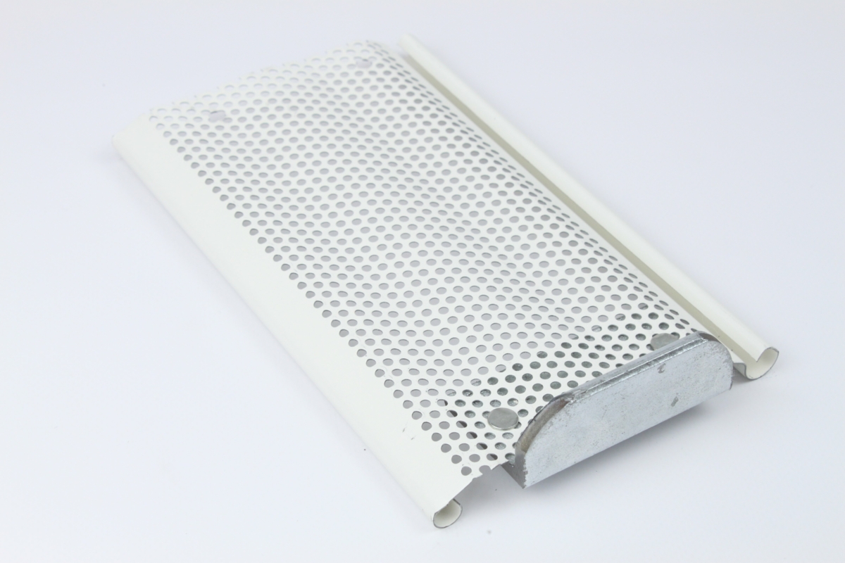 White lacquered Microperforated Slat 6/10°, 110 mm with Hurricane end-pieces, Appr