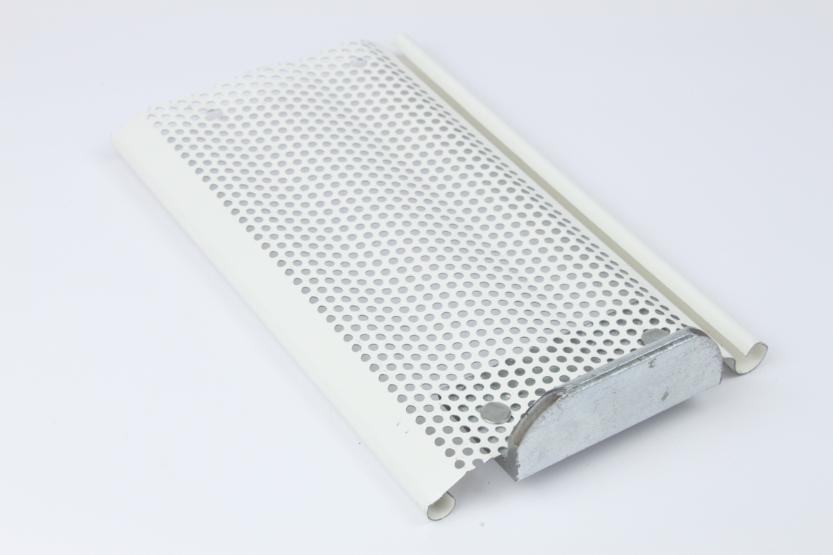 White lacquered Microperforated Slat 8/10°, 110 mm with Hurricane end-pieces, Appr